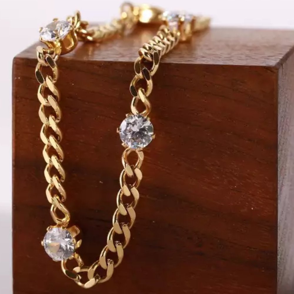 18k Gold Plated Cubic Zirconia  Cuban Bracelet